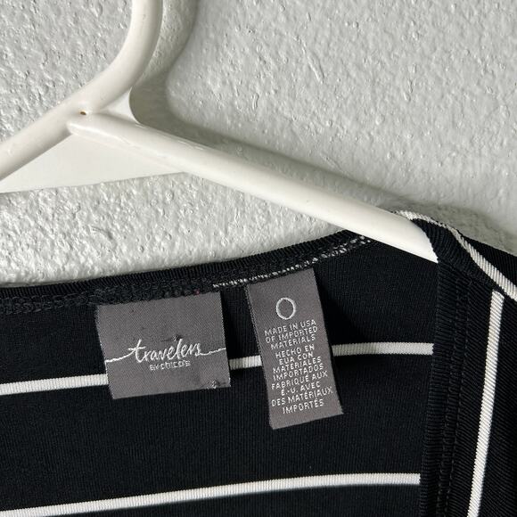 Chico’s Travelers Stripe Cardigan Black White Size 0 Small Open Front Knit - Picture 4 of 7